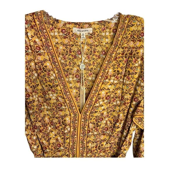 NEW Max Studio Blouse Floral Wrap Top Long Sleeve Ruffled Boho Cinched Women M - Picture 4 of 6